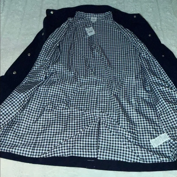 NWT J. Crew Navy Trench Coat with Gingham Detail - Picture 3 of 5